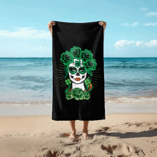 St Patrick's Day Dia De Los Muertos La Calavera Beach Towels