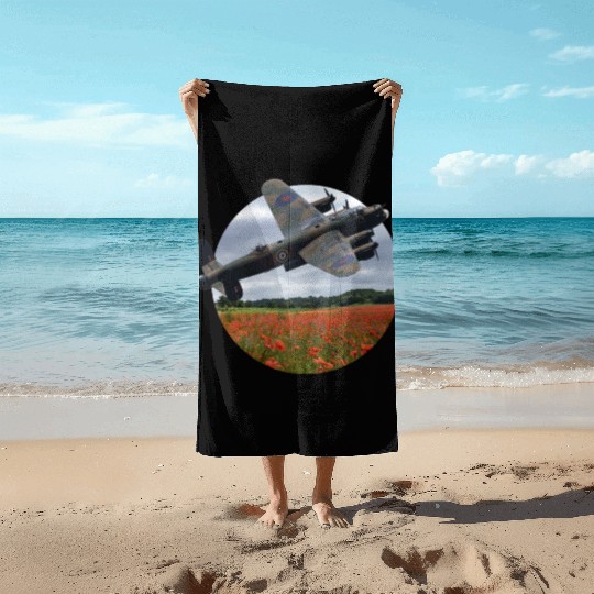 Avro Lancaster Bomber Over A Poppy Beach Towels