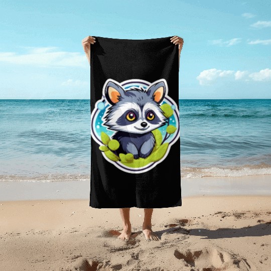 Raccoon Illustration Beach Towels