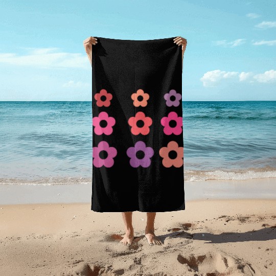 Large and small pink multi-colored flowers Beach Towels