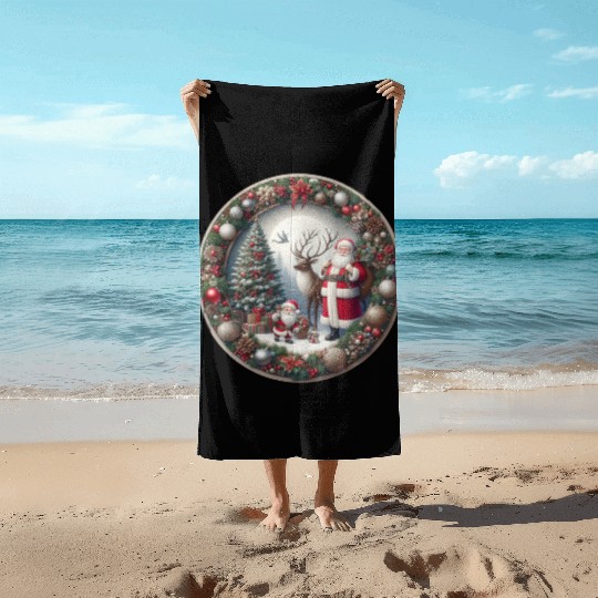 Happy Santa Claus: Traditional Christmas Image Beach Towels