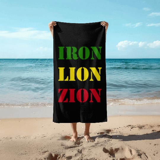 Iron Lion Zion, Jamaican Rasta Colors, Reggae Beach Towels