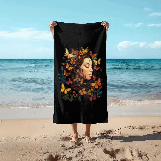 International Womens Day Woman Butterflies Beach Towels
