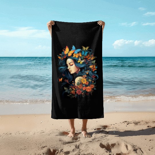 International Womens Day Woman Butterflies Beach Towels