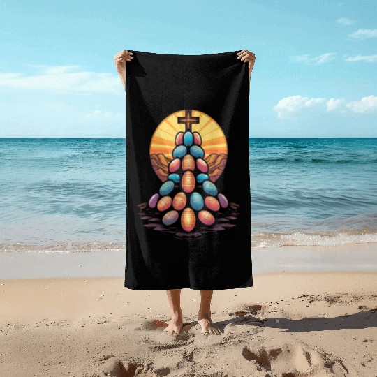 Christian Easter Day Cross Easter Egg Hunt Beach Towels