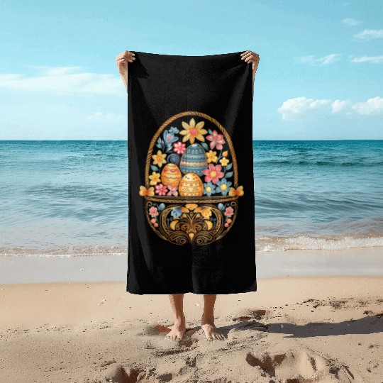 Easter Day Easter Egg Basket Mandala Art Egg Hunt Beach Towels