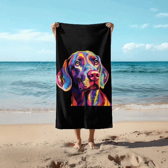 Watercolor Colorful Weimaraner Beach Towels