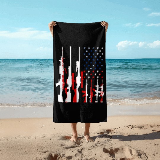 Rifle gun flag Beach Towels