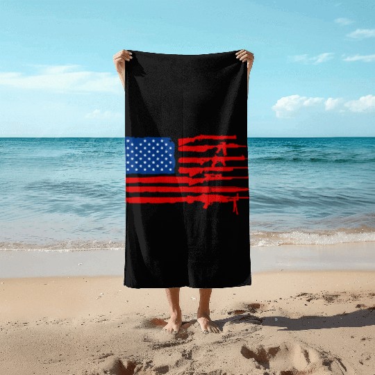 Gun Rifles American Flag Beach Towels