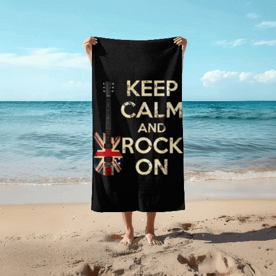 Keep Calm and Rock On Union Jack Guitar Beach Towels