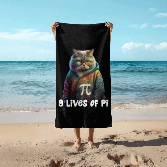Pi Day Cat Funny Cute Math Science Teacher Cat Beach Towels
