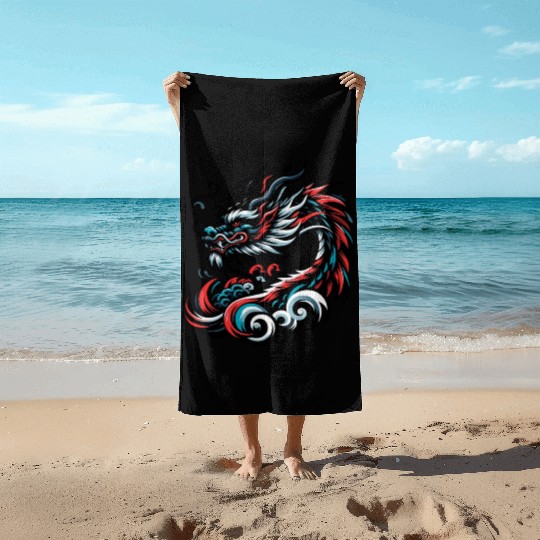 Colorful Chinese Dragon Artwork Essentials Beach Towels