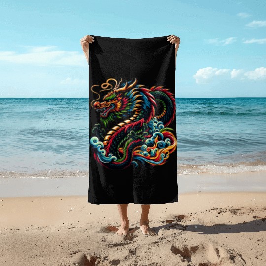 Colorful Chinese Dragon Artistic Design Beach Towels