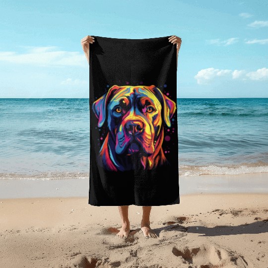 Watercolor Colorful Cane Corso Beach Towels