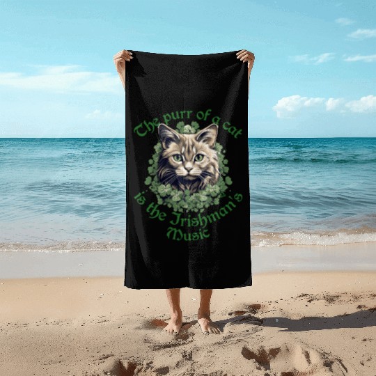CAT'S PURR IS THE IRISH MUSIC Feline Kitty Design Beach Towels