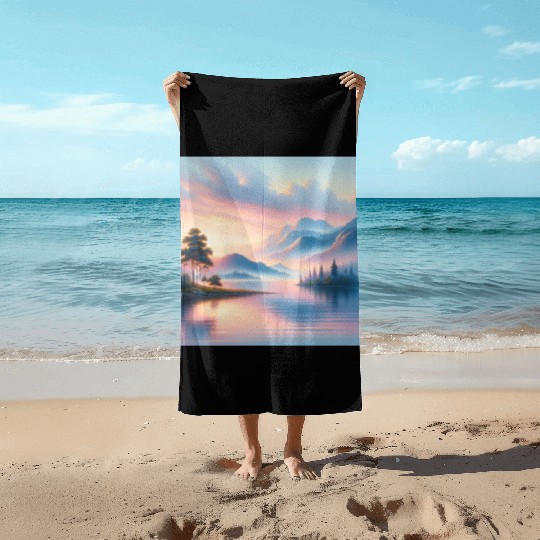 Sunrise Serenity Lakeside Tranquility in Pastel Beach Towels