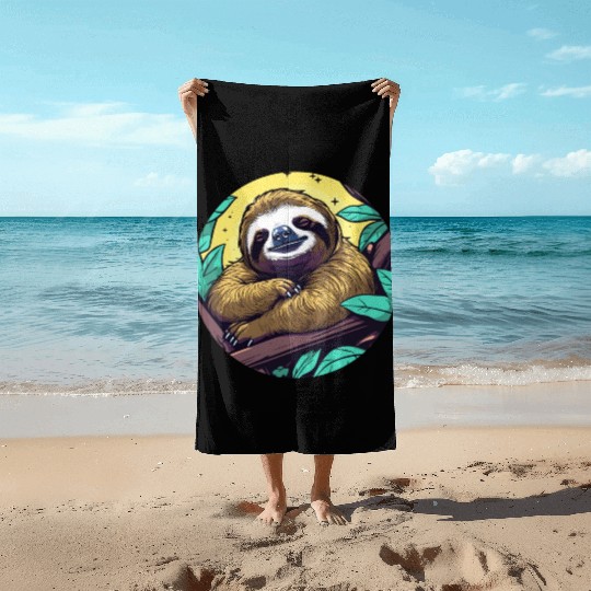 Sleeping Sloth Illustration Beach Towels
