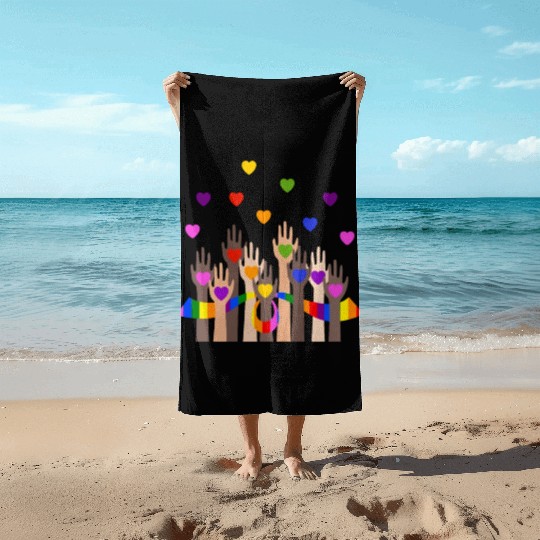 Gay Pride Clothing LGBT Rainbow Flag Heart Unity Beach Towels