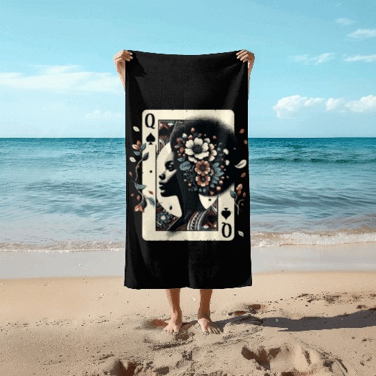 Black Queen Poker Tarot Card African American Beach Towels