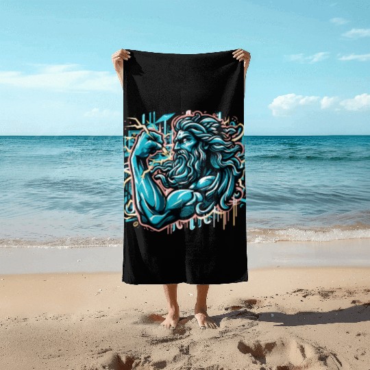 Zeus Lightning King Beach Towels