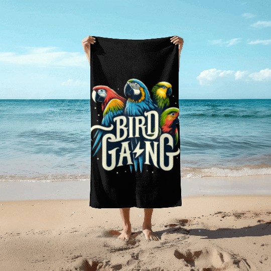 Bird Gang Parrot Funny Birder Flock Owner Macaw Beach Towels