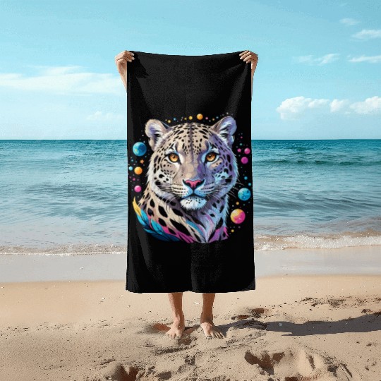 Cosmic Leopard Portrait in Space Beach Towels