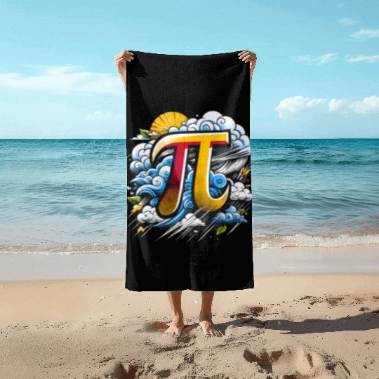 Funny Pi Day 2024 3,14 Pi Number Symbol Math Beach Towels