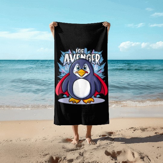 Superhero Penguin: The Ice Avenger Beach Towels