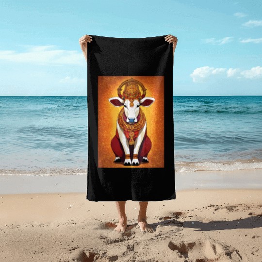 hindu cow goddes art Beach Towels