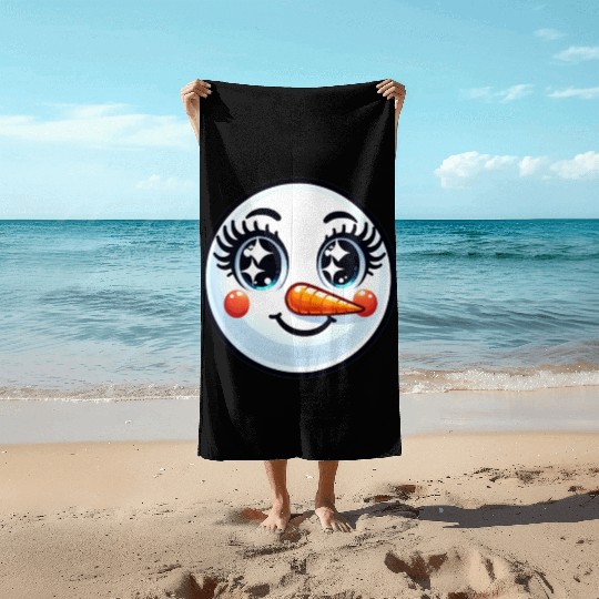 Lady Carrot-Nosed Snowwoman Cute Snowman Christmas Beach Towels
