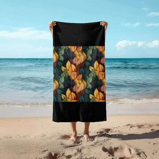 Colorful Fall Leaves Pattern Beach Towels