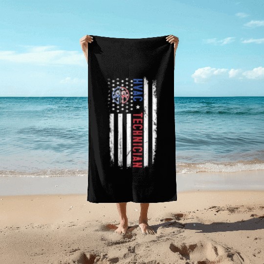 HVAC Technician US American Flag HVAC Mechanic Eng Beach Towels