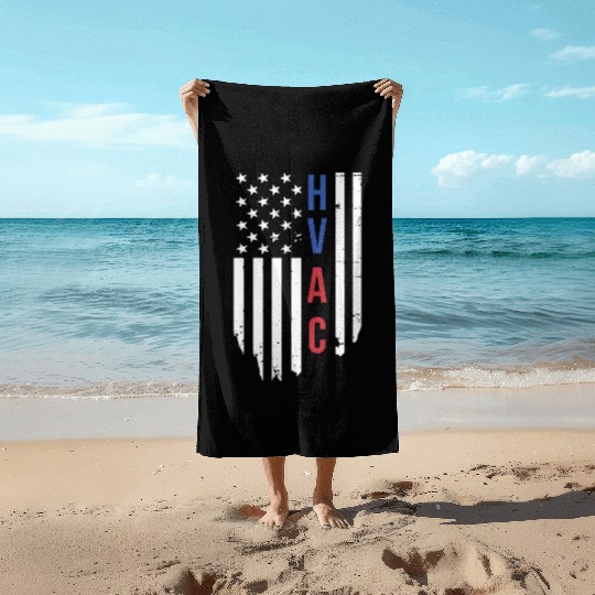 HVAC Technician US American Flag HVAC Mechanic Beach Towels