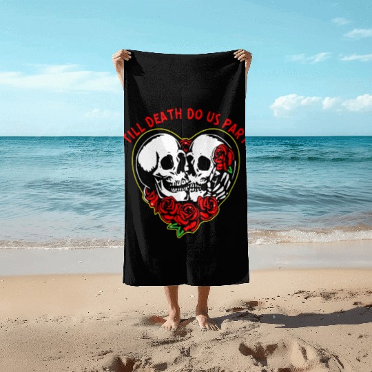 Heart Skulls Till Death Do Us Part © WhiteTigerLLC Beach Towels