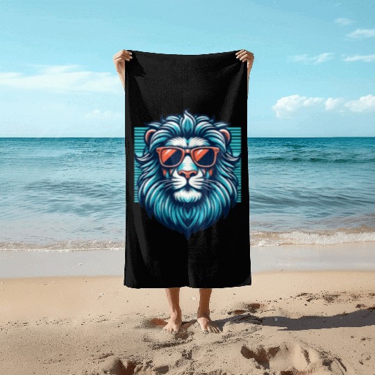 Chill Monarch - Lion with Sunglasses Retro Beach Towels