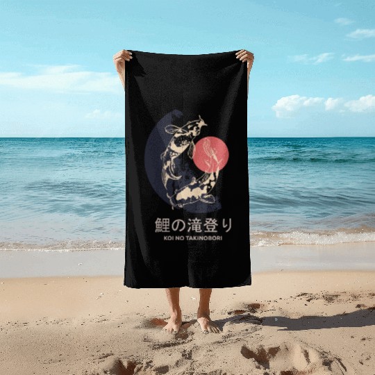 Sunrise Ascent: Twin Koi Journey Beach Towels