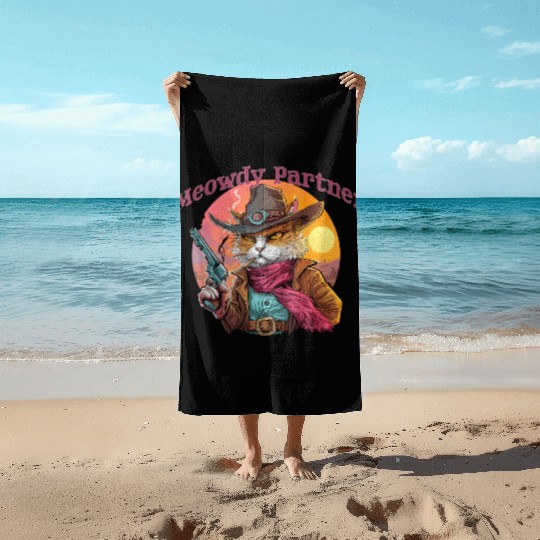 Purrfect Outlaw Showdown - Meowdy Partner Beach Towels