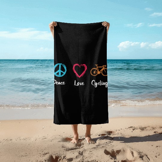 Peace Love Cycling Beach Towels