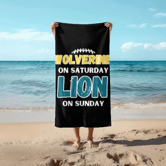 Wolverine On Saturday Lion On Sunday Detroit Beach Towels