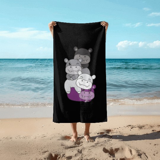 Asexual Flag Pride Lgbtq Cute Hippo Bunch Beach Towels