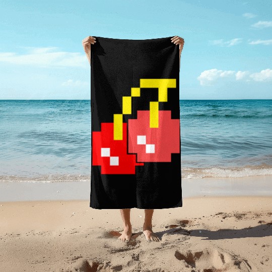 8 Bit Pixel Cherries 80s Video Game Halloween Beach Towels