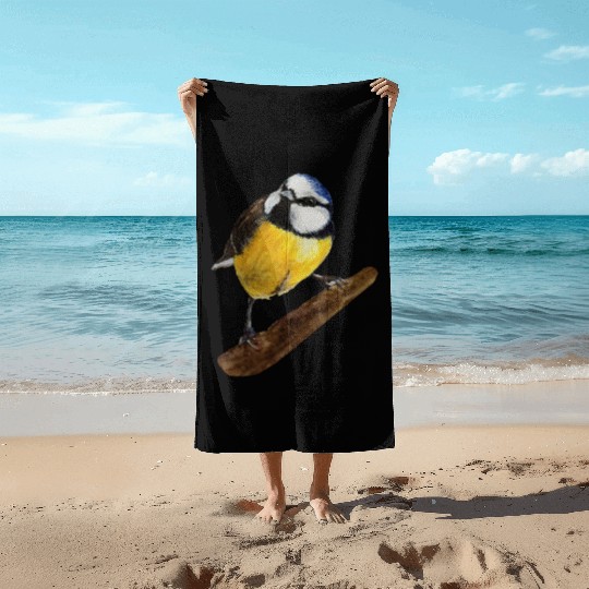 Blue tit titmouse hand painted watercolor. Beach Towels