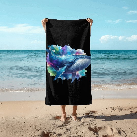 Blue Whale Colourful background Beach Towels