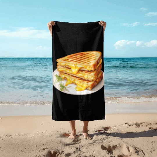Plate of Grilled Cheese Sandwich Beach Towels