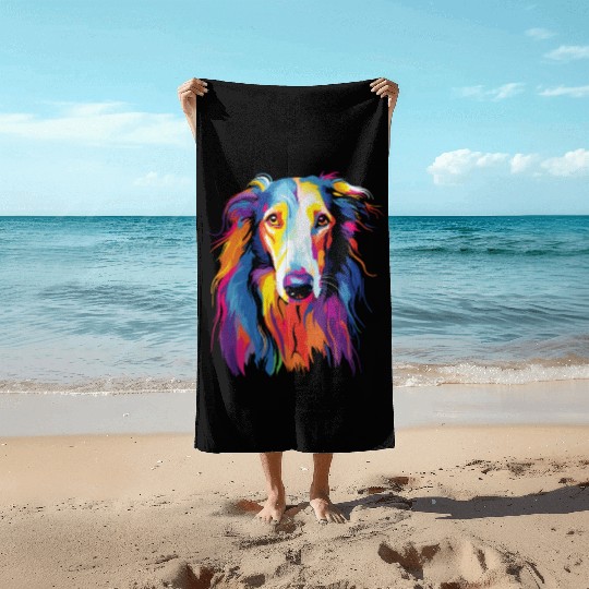 Watercolor Colorful Russian Greyhound Beach Towels