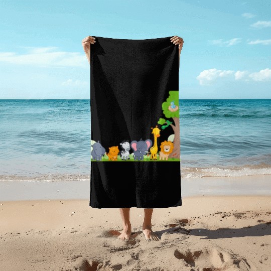 Multi zoo animals lion giraf elephant Beach Towels