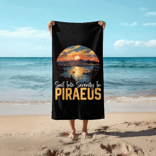 Piraeus Greece Travel Vacation Europe Greek Flag Beach Towels