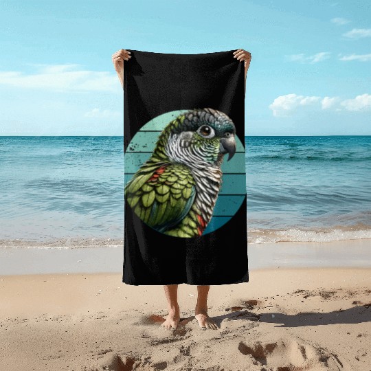 Green Cheeked Conure Art Cute Conure Beach Towels