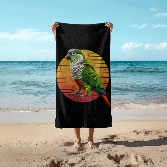 Green Cheeked Conure Funny Conure Parrot Beach Towels
