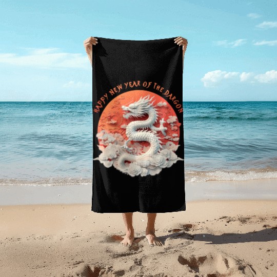 Fantasy Dragon: Happy New Year of the Dragon! Beach Towels